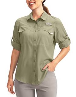 Pudolla Damen UPF 50+ UV-Schutz Shirts Langarm Angeln Wandern Shirt Cool Leicht Reise Safari Shirts, Salbeigrün, S von Pudolla