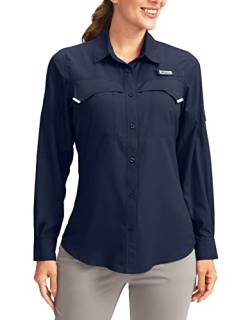 Pudolla Damen UPF 50+ UV Sonnenschutz Shirts Langarm Angeln Wandern Shirt Cool Leicht Reise Safari Shirts, Marineblau, X-Groß von Pudolla