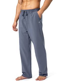 Pudolla Herren Baumwolle Yoga Sweatpants Athletic Lounge Hose Offene Unterseite Freizeit Jersey Hose für Männer mit Taschen, Mallard Blue, Mittel von Pudolla