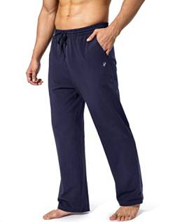 Pudolla Herren Baumwolle Yoga Sweatpants Athletic Lounge Pants Open Bottom Casual Jersey Hose für Männer mit Taschen - Blau - XX-Large von Pudolla