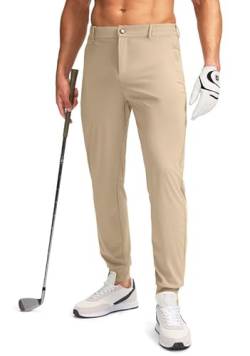 Pudolla Herren-Golfhose mit Reißverschlusstaschen, Stretch, schmale Passform, leicht, lässig, Golfhose für Herren, Hellkhaki, Mittel von Pudolla