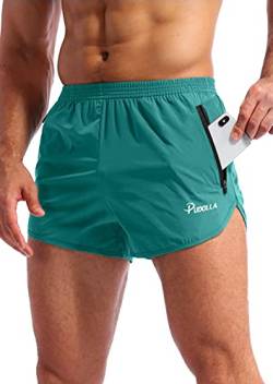 Pudolla Herren-Laufshorts 7,6 cm, schnell trocknend, für Fitnessstudio, athletische Workout-Shorts für Herren, mit Reißverschlusstaschen, Frost Grün, Mittel von Pudolla