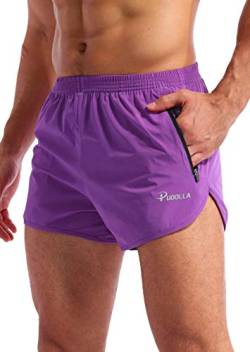 Pudolla Herren Laufshorts 7,6 cm schnell trocknend Fitnessstudio Athletic Workout Shorts für Männer mit Reißverschlusstaschen, violett, Klein von Pudolla