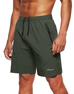 Pudolla Herren Workout Laufshorts Leichte Gym Athletic Shorts für Herren mit Reißverschlusstaschen, armee-grün, Mittel von Pudolla