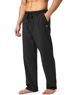 Pudolla Herren-Yoga-Jogginghose aus Baumwolle, athletische Lounge-Hose, offene Unterseite, lässige Jersey-Hose für Männer mit Taschen, schwarz, Groß von Pudolla