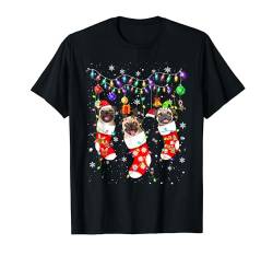 Mops in Socken Weihnachtsmütze für Hundeliebhaber T-Shirt von Pug In Socks Christmas Santa Hat Xmas Light