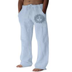 Leinenhosen Herren Jogging Hose Herren Leicht Sommerhose Herrenhosen Übergröße Baumwollehosen Loose Fit Freizeithose Casual Strandhosen Loungewear,Blau,M von Puimentiua