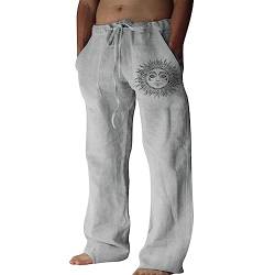 Leinenhosen Herren Jogging Hose Herren Leicht Sommerhose Herrenhosen Übergröße Baumwollehosen Loose Fit Freizeithose Casual Strandhosen Loungewear,Hellgrau,XL von Puimentiua