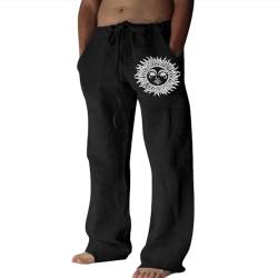 Leinenhosen Herren Jogging Hose Herren Leicht Sommerhose Herrenhosen Übergröße Baumwollehosen Loose Fit Freizeithose Casual Strandhosen Loungewear,Schwarz,XL von Puimentiua