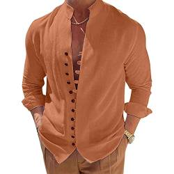 Puimentiua Herren Sommer Leinenhemd,Langarm Sommerhemd Baumwollhemd Freizeithemden Casual Shirt|Orange L von Puimentiua