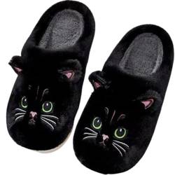 Puimentiua Katze Hausschuhe Damen Plüsch, Tiere Hausschuhe für Weihnachten, Winter Warm Cat Slippers von Puimentiua