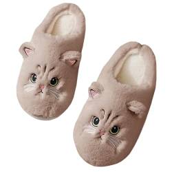 Puimentiua Katze Hausschuhe Damen Plüsch, Tiere Hausschuhe für Weihnachten, Winter Warm Cat Slippers von Puimentiua