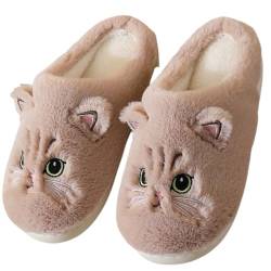 Puimentiua Katze Hausschuhe Damen Plüsch, Tiere Hausschuhe für Weihnachten, Winter Warm Cat Slippers von Puimentiua