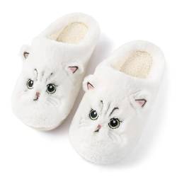 Puimentiua Katze Hausschuhe Damen Plüsch, Tiere Hausschuhe für Weihnachten, Winter Warm Cat Slippers von Puimentiua