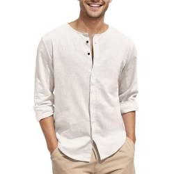 Puimentiua Leinenhemd Herren Langarm, Leicht Sommer Strandhemd, Button Down Shirt,Beige,M von Puimentiua