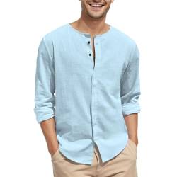 Puimentiua Leinenhemd Herren Langarm, Leicht Sommer Strandhemd, Button Down Shirt,Himmelblau,XL von Puimentiua