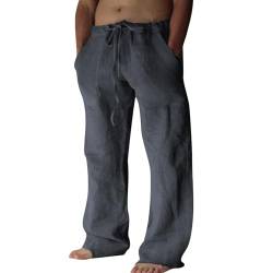 Puimentiua Leinenhose Herren Lang Leicht Sommerhose Übergröße Freizeithose Loose Fit Strandhosen Einfarbig Loungewear,Dunkelgrau,3XL von Puimentiua