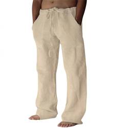 Puimentiua Leinenhose Herren Lang Leicht Sommerhose Übergröße Freizeithose Loose Fit Strandhosen Einfarbig Loungewear,Khaki,L von Puimentiua