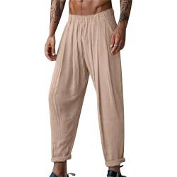 Puimentiua Leinenhose Herren für Sommer, Lockere Freizeithose Leicht Haremshose mit Elastischem Bund von Puimentiua