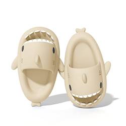 Puimentiua Shark Slides Cute Shark Slippers Lustige Hai Hausschuhe Herren Badelatchen Badeschuhe für Damen Sommer Strand Open Toe Slides Indoor Outdoor,Beige,42/43 von Puimentiua