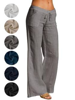 Puimentiua Sommerhose Damen Leicht,Sommer Weiße Leinenhose,Lockere Palazzo Hose,Luftig Elegant Stoffhose,Weite Bein Schlaghose,Women Wide Leg Linen Pants,High Waist Hose (Grau,S) von Puimentiua