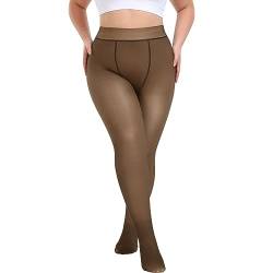 Puimentiua Übergroße Thermo Strumpfhose Damen Gefütterte Leggings Winter Warme Fleece Durchscheinend Pantyhose für 40~85KG,B- Kaffee,Dickes Fleecefutter(-5~10℃),S-M von Puimentiua