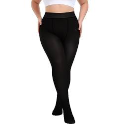 Puimentiua Übergroße Thermo Strumpfhose Damen Gefütterte Leggings Winter Warme Fleece Durchscheinend Pantyhose für 40~85KG,D- Blickdichtes Schwarz,Dickes Fleecefutter(-5~10℃),S-M von Puimentiua