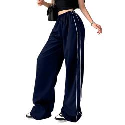 Puimentiua Y2K Parachute Pants Track Pants Women Cargohose Damen Baggy Retro Elastische Taille Hose Streetwear,Marineblau,M von Puimentiua