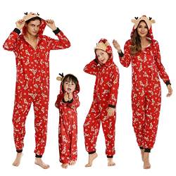 Weihnachten Familie Pyjamas Weihnachtspyjama Familie Set Weihnachtsschlafanzüge Damen Herren Kinder Weihnachten Jumpsuit, Einteiler Schlafanzüge mit Kapuze,Roter Elch Kinder,Size 3T,3 Jahre von Puimentiua