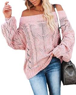 Frauen Off Shoulder Hollow Out Slim Strickwaren Twist Vintage Pullover Pullover Winter Tops pink S von Pulcykp