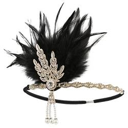 Pulcykp 1920er Jahre Flapper Stirnband Feder Kopfschmuck Blatt Perle Stirnband Frauen Haarschmuck von Pulcykp