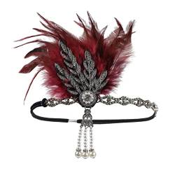 Pulcykp 1920er Jahre Flapper Stirnband Feder Kopfschmuck Blatt Perle Stirnband Frauen Haarschmuck von Pulcykp