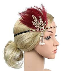 Pulcykp 1920er Jahre Flapper Stirnband Feder Kopfschmuck Blatt Perle Stirnband Frauen Haarschmuck von Pulcykp