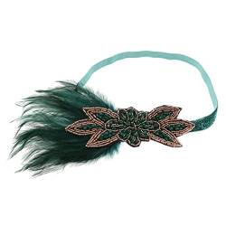 Pulcykp Damen-Haarband mit Federn, Vintage-Stil, 1920er-Jahre, Party-Stirndekoration, Perlen-Haarschmuck von Pulcykp