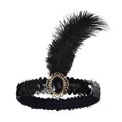 Pulcykp Damen-Stirnband, Feder, glänzend, mit Perlen, 1920er-Jahre, Vintage-Stil, Party-Zubehör von Pulcykp