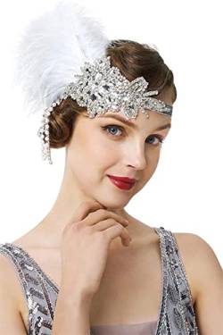 Pulcykp Damen Vintage Feder Stirnband Zubehör Perlen Strass Quaste 1920er Jahre Party Stirndekorationen von Pulcykp