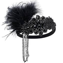 Pulcykp Damen Vintage Feder Stirnband Zubehör Perlen Strass Quaste 1920er Jahre Party Stirndekorationen von Pulcykp
