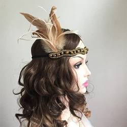 Pulcykp Elastisches Stirnband mit Federn, glänzend, mit Strasssteinen, Vintage-Stirndekoration, 1920er-Jahre-Partyzubehör von Pulcykp