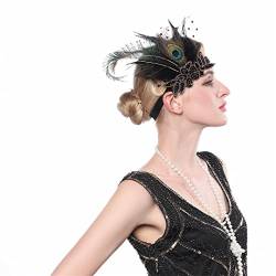 Pulcykp Elastisches Vintage-Stirnband mit Federn, glänzend, mit Perlen besetzt, 1920er-Jahre-Party, Vintage-Stirndekoration von Pulcykp