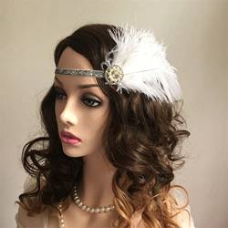 Pulcykp Feder Stirnband Elastische Feder Perlen Strass Haarband 1920er Jahre Party Vintage Stirn Dekorationen von Pulcykp