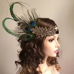 Pulcykp Feder Stirnband Elastische Feder Perlen Strass Haarband 1920er Jahre Party Vintage Stirn Dekorationen von Pulcykp