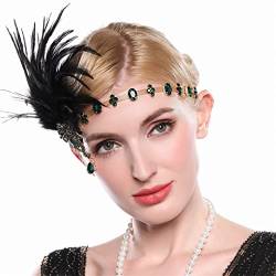 Pulcykp Feder-Stirnband für Damen, glänzendes Spitzenband im 1920er-Jahre-Stil, Party-Kopfschmuck, Stirn-Dekorationen von Pulcykp