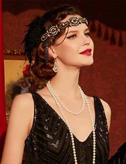 Pulcykp Frauen Feder Stirnband Glänzende Strass Perlen Quasten Stirn Dekoration 1920er Jahre Party Zubehör von Pulcykp