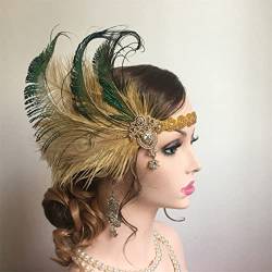 Pulcykp Frauen Vintage Feder Stirnband Glänzende Kristall Perlen Spitzenband 1920er Party Stirn Dekorationen von Pulcykp