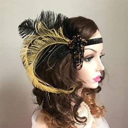 Pulcykp Frauen Vintage Feder Stirnband Perlen glänzend elastisch Party Kopfschmuck Stirndekoration von Pulcykp