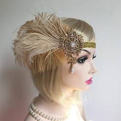 Pulcykp Frauen Vintage Feder Stirnband Strass Haarband 1920er Jahre Party Stirn Dekorationen von Pulcykp