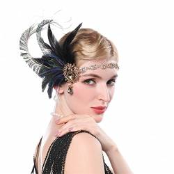 Pulcykp Frauen Vintage Feder Stirnband Strass Metall Kette Feder Party Stirn Dekoration von Pulcykp