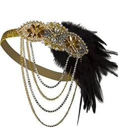 Pulcykp Frauen Vintage Feder Stirnband Strass Zubehör Set 1920er Jahre Party Stirn Dekorationen von Pulcykp