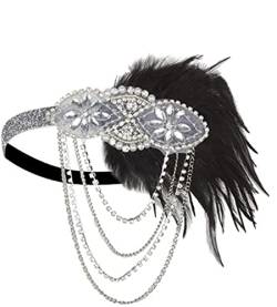 Pulcykp Frauen Vintage Feder Stirnband Strass Zubehör Set 1920er Jahre Party Stirn Dekorationen von Pulcykp