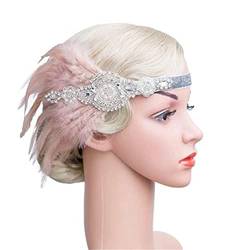 Pulcykp Handgefertigtes Vintage Flapper Stirnband 20S Feder Stirnband Vintage Haarschmuck Elastisches Art Deco Stirnband Set von Pulcykp